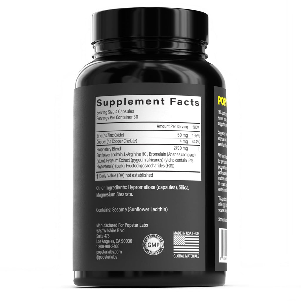 POPSTAR Labs Men’s Fertility & Semen Volume Support Supplement – Doctor Formulated Male Reproductive Health Formula, Vegan Non-GMO Capsules, Made in USA