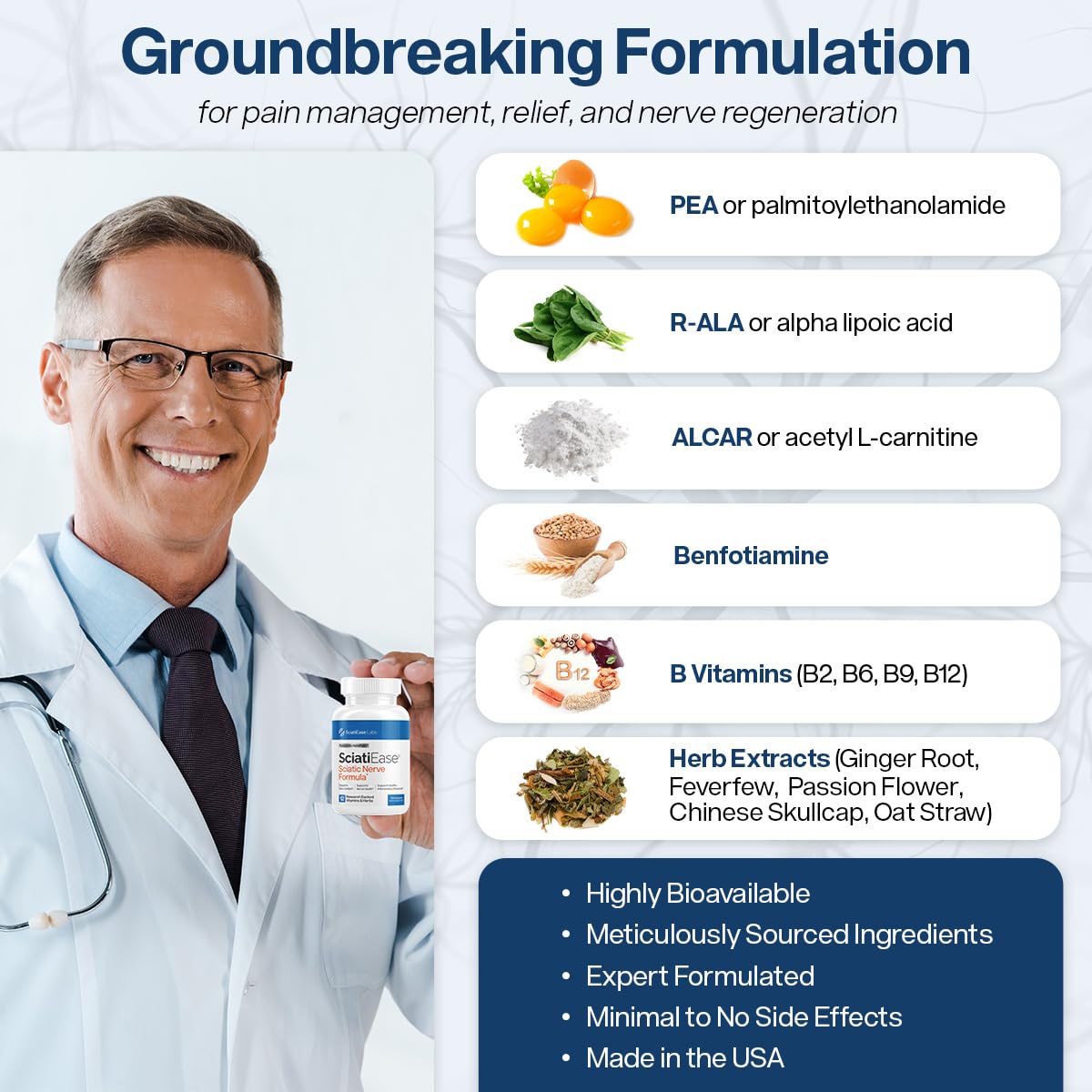 Sciatic Nerve Support Supplement – Nerve Health Formula With Vitamins & Herbs For Nerve Comfort & Wellness Support, 120 Capsules