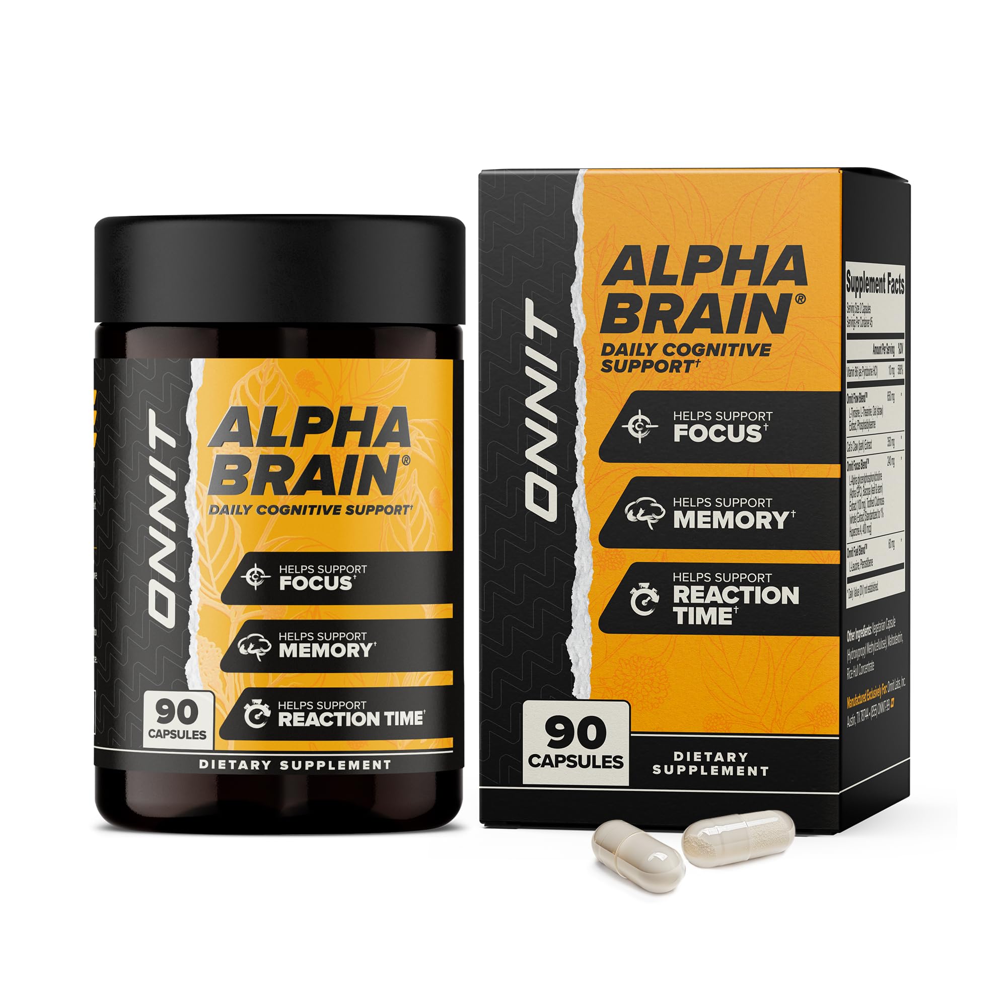 ONNIT Alpha Brain Nootropic Brain Supplement, 90 Count – Focus, Memory, and Mental Clarity Capsules with L-Theanine and Vitamin B6