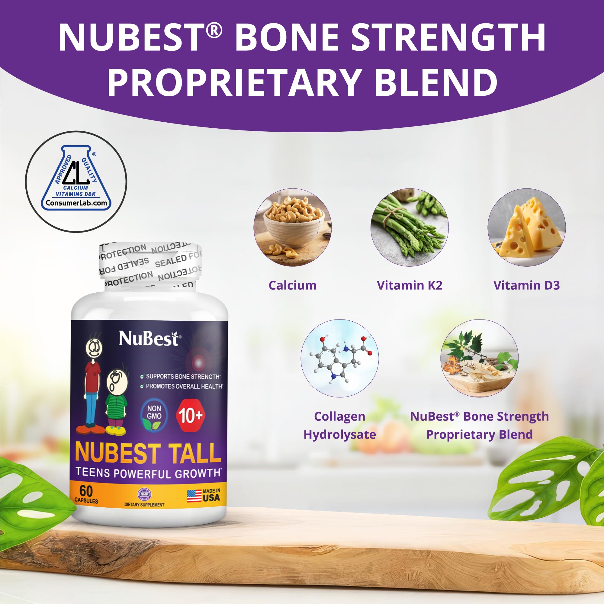 NuBest Tall 10+, Powerful Growth for Kids & Teens (10+), Milk Drinkers, 60 Capsules by NuBest Nutrition®