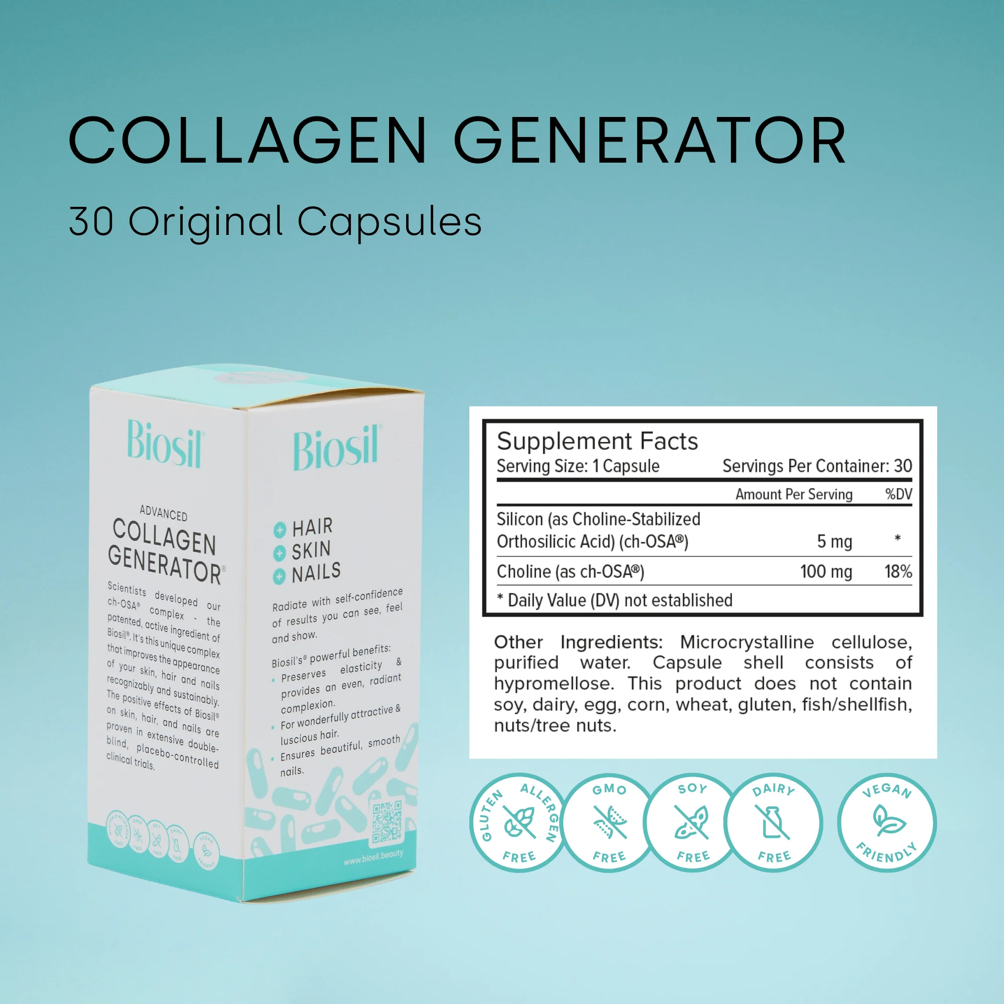 Biosil Collagen Generator - 120 Original Capsules - with Patented ch-OSA Complex - Generates & Protects Your Own Collagen - GMO Free - 60-Day Supply